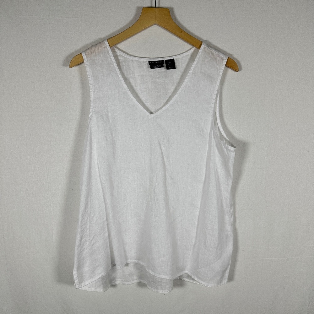 Tahari 100% Linen White tank top Large